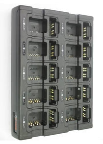 Motorola NTN9815AR Charger – 10-Dual Bay Charger (Charges 10 Radios & 10 Batteries, Rapid Desk Base)